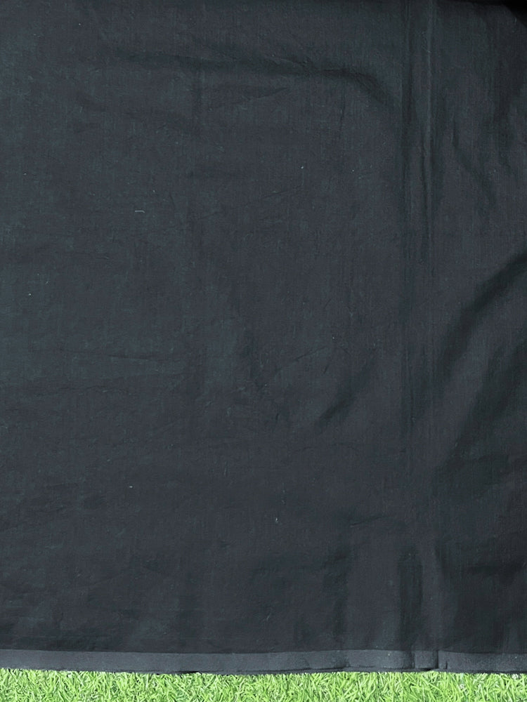 Banarasee Handloom Plain Cotton Silk Saree With Contrast Pallu-Black