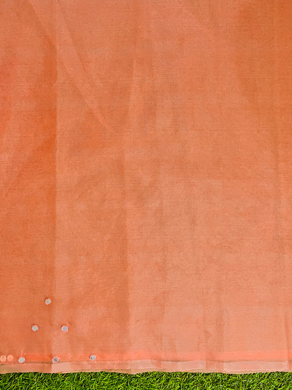 Banarasee Handwoven Organza Mix Saree With Mirror Work-Peach