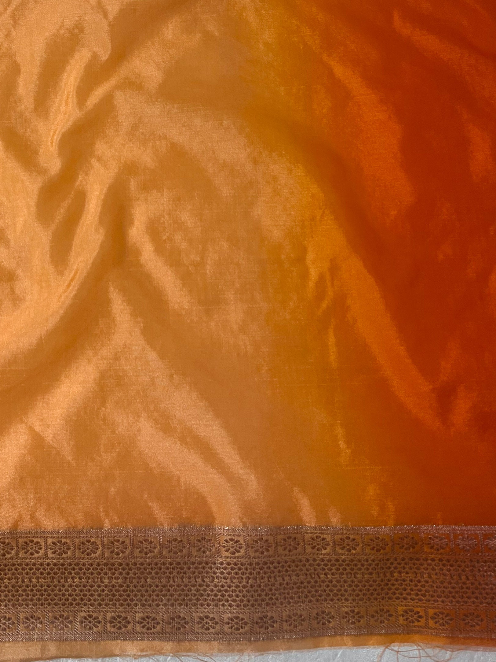 Banarasee Handwoven Dual Color Semi Silk Saree With Zari Work-Orange