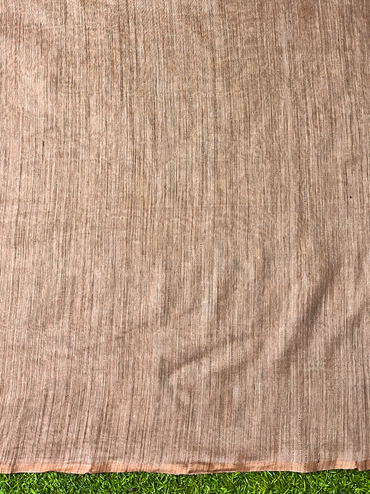 Bhagalpuri Handloom Cotton Silk Saree With Stripe Design-Light Brown