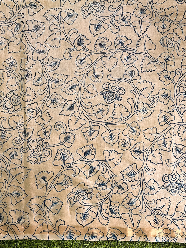Bhagalpur Cotton Silk Ghichha Work Saree With Madhubani Print-Light Yellow
