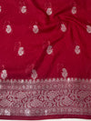 Banarasee Handwoven Semi-Chiffon Saree With Silver Zari Work-Red