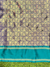 Banarasee Handloom Semi Silk Saree With Buti Design & Contrast Border-Violet & Green