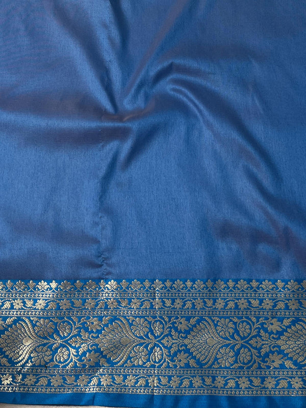 Banarasee Cotton Silk Mix Banswada Sari With Zari Buta & Contrast Border-Blue