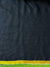 Bhagalpur Handloom Pure Linen Saree With Gold & Silver Stripes-Black