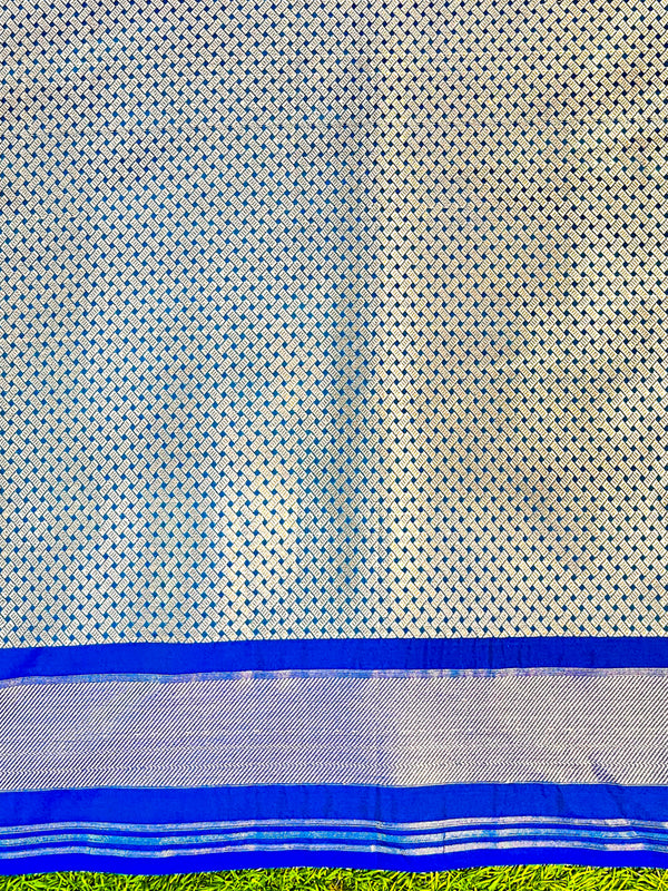 Banarasee Handloom Semi Silk Saree With Sona Rupa Zari Buti Design & Floral Border-Blue