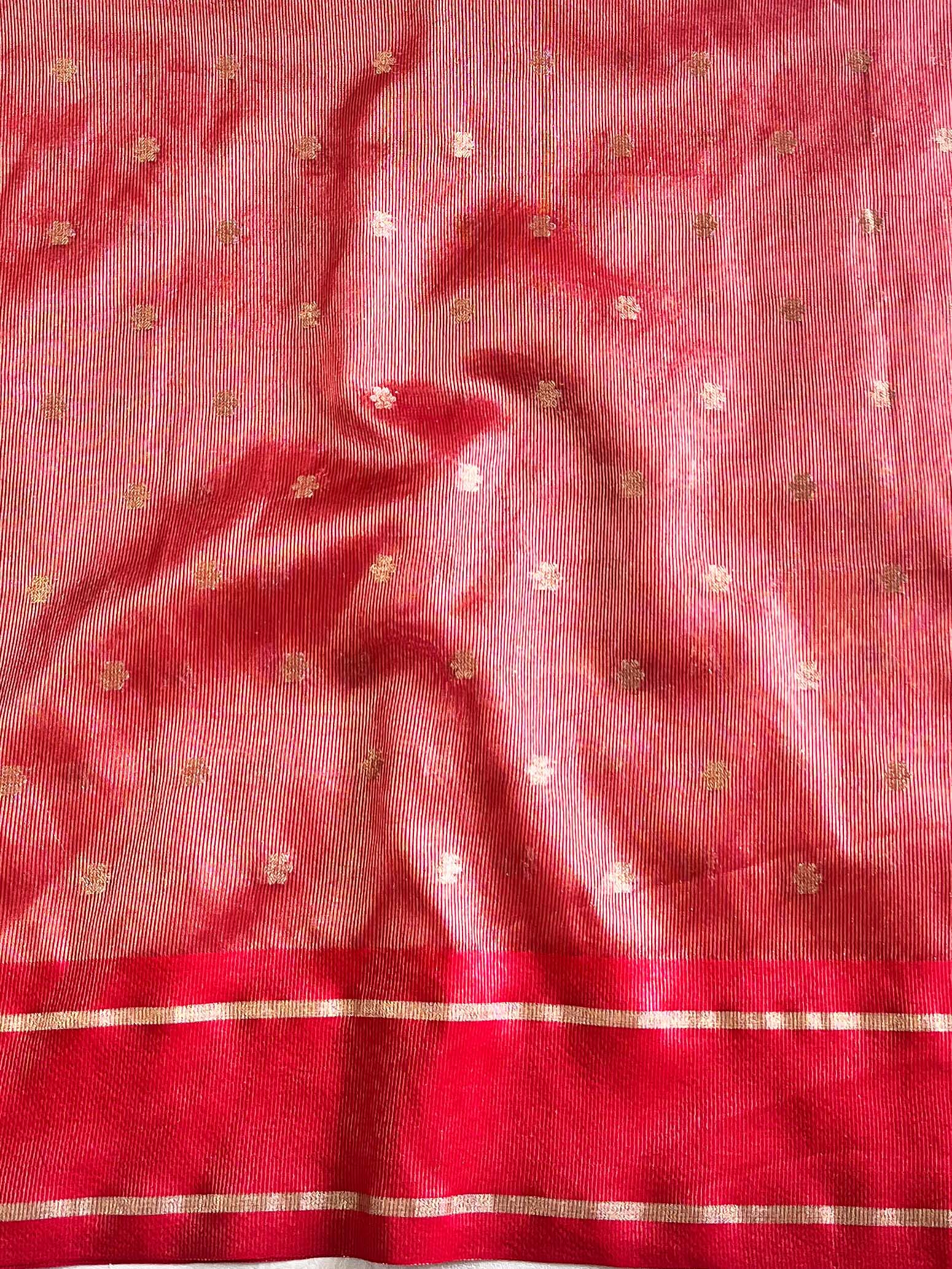 Banarasee Organza Saree With Zari Buti & Satin Border-Red