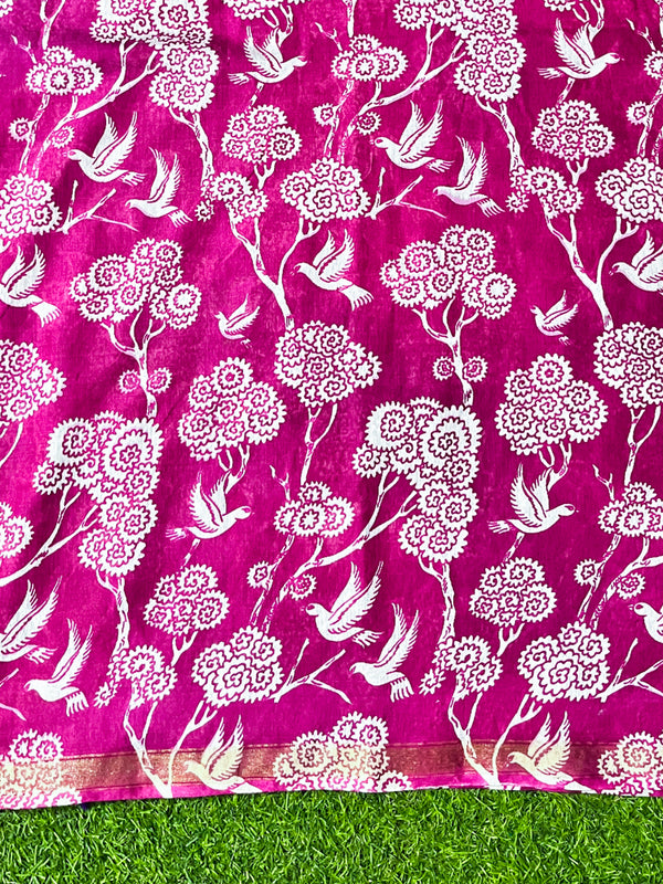 Bhagalpur Cotton Silk Ghichha Work Saree With Madhubani Print-Magenta
