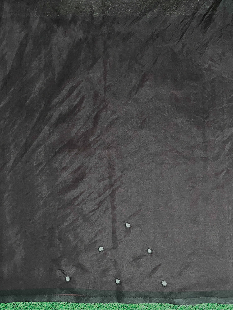 Banarasee Handwoven Organza Mix Saree With Mirror Work-Black