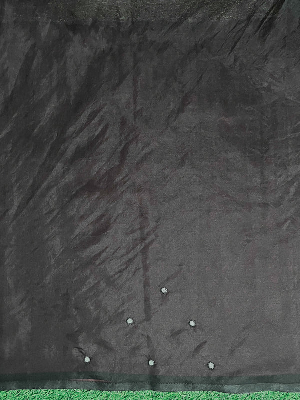 Banarasee Handwoven Organza Mix Saree With Mirror Work-Black