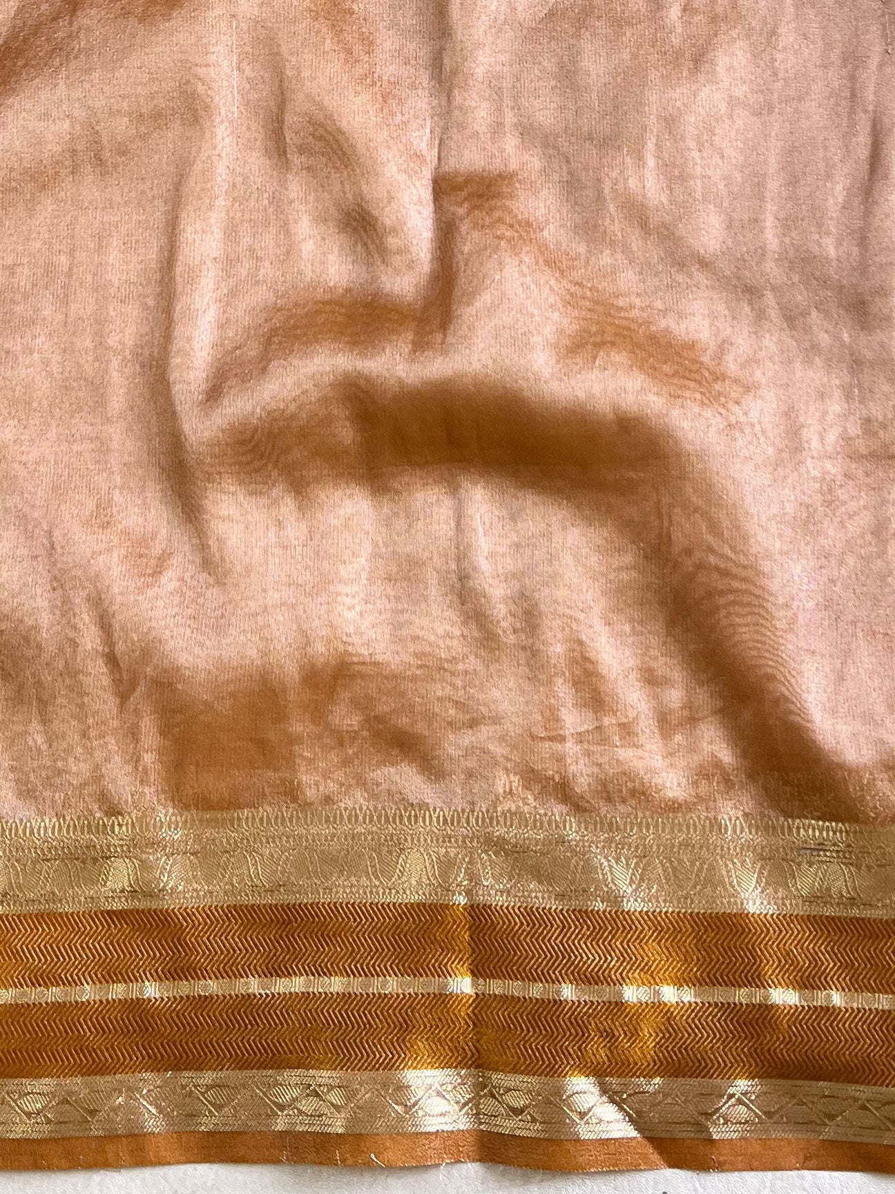 Banarasee Handwoven Plain Tissue Saree With Contrast Border-Grey & Yellow