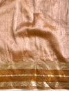 Banarasee Handwoven Plain Tissue Saree With Contrast Border-Grey & Yellow