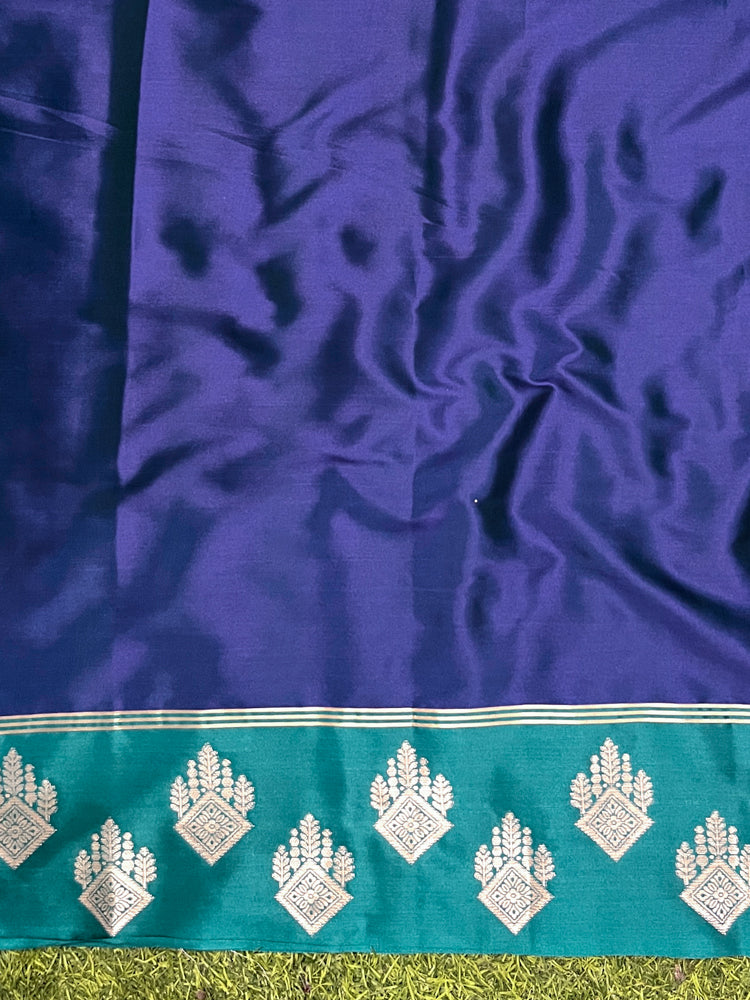 Banarasee Handloom Dual Tone Semi Silk Saree With Buti Design & Contrast Border-Violet & Teal Green