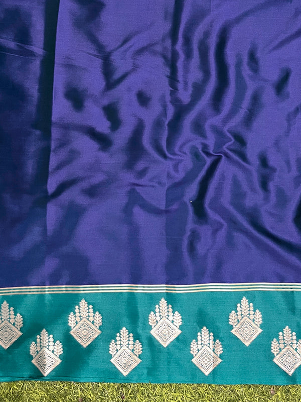 Banarasee Handloom Dual Tone Semi Silk Saree With Buti Design & Contrast Border-Violet & Teal Green