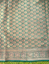 Banarasee Handloom Cotton Silk Plain Saree With Antique Zari Border-Deep Green