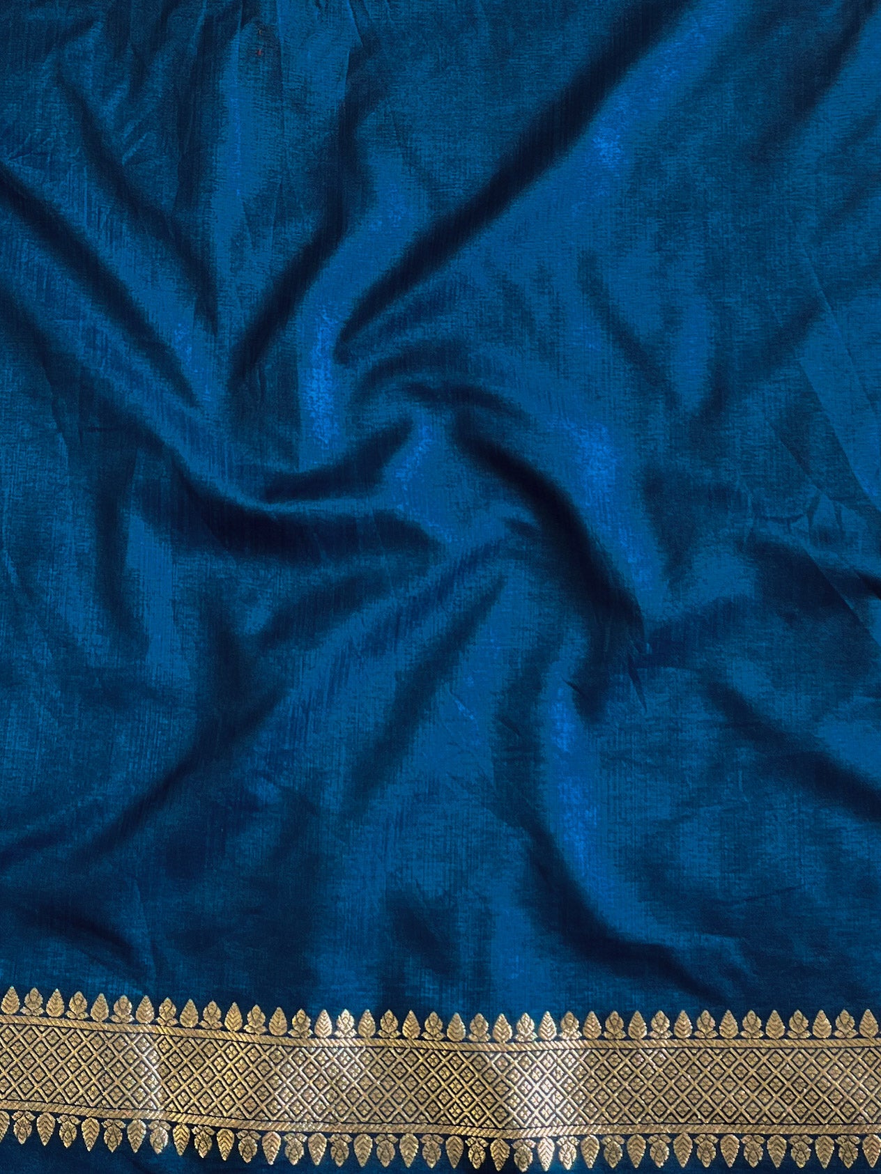 Banarasee Semi-Katan Zari Jaal Saree-Cobalt Blue
