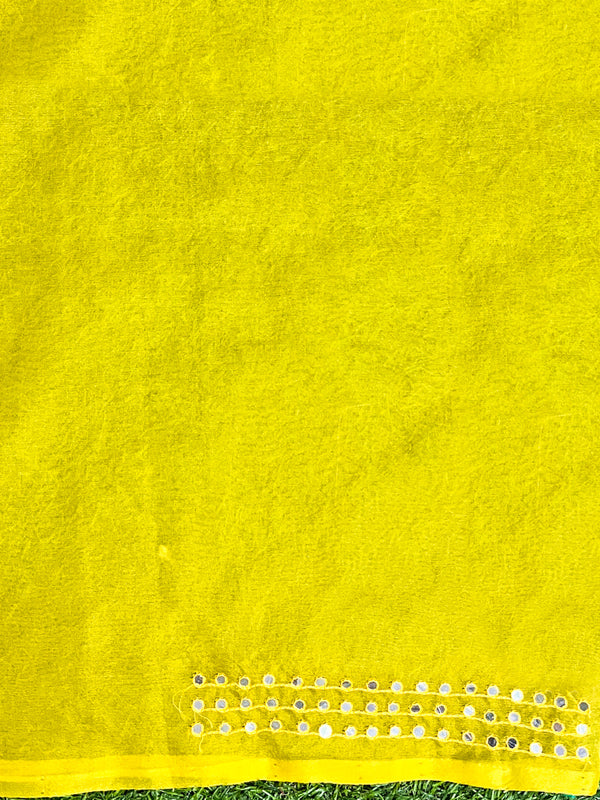 Banarasee Handwoven Organza Mix Saree With Mirror Work-Multicolor