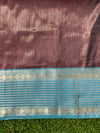 Banarasee Handloom Plain Semi Silk Saree With Contrast Border-Maroon & Blue