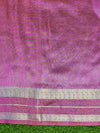 Banarasee Handloom Plain Tissue Saree With Striped Zari Border-Onion Pink