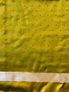 Banarasee Handloom Soft Silk Saree With Diya Design & Ganga Ghat Zari Border-Olive Green (Yellow Tone)