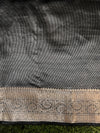 Banarasee Handloom Semi Silk Saree With Buti Design Zari Border & Lace-Black