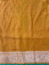 Banarasee Semi Chiffon Saree With Zari Buti Design & Contrast Border-Wine & Mustard Yellow