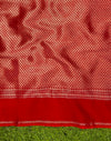 Banarasee Handloom Semi Silk With Sona Rupa Zari Work & Contrast Border-Cream & Red