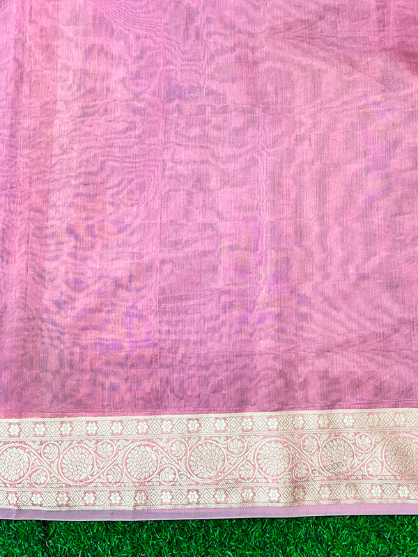 Banarasee Handloom Cotton Silk Saree With Resham Woven Buti & Border-Light pink