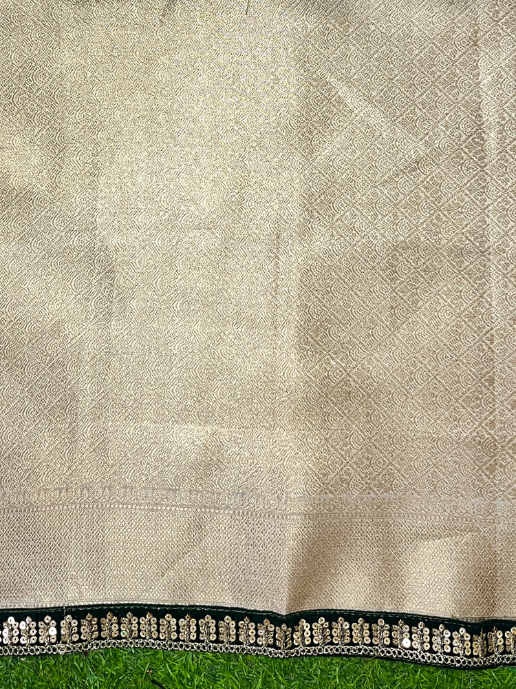 Banarasee Handloom Tissue Saree With Zari Woven Design & Contrast Lace Border-Off White