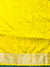 Banarasee Semi Chiffon Saree With Zari Buti Design & Contrast Border-Sky Blue & Yellow