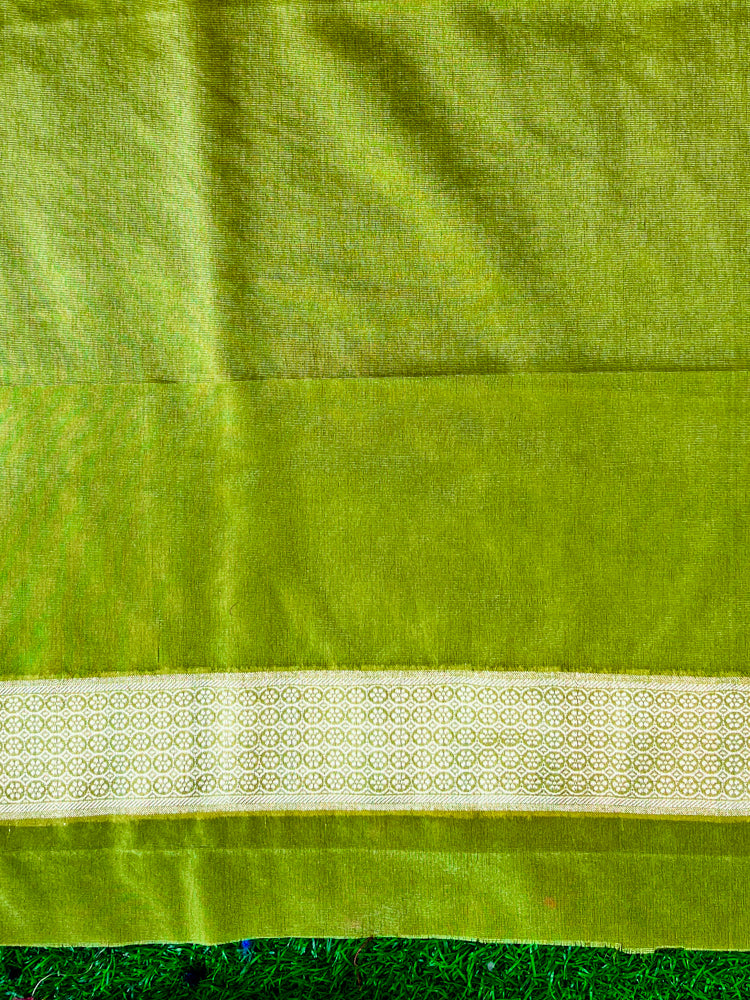 Banarasee Handloom Semi Silk Saree With Sona Rupa Zari Buti Design & Border-Light Green