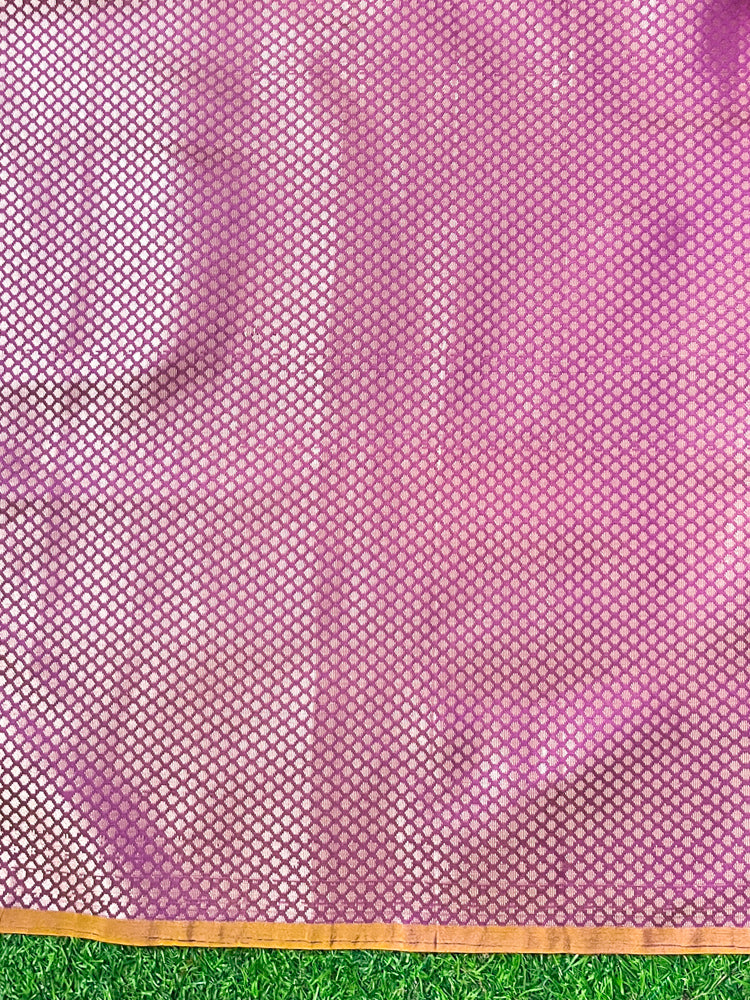 Banarasee Handloom Semi Silk Saree With Leaf Pattern & Floral Zari Border-Mauve