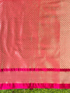 Banarasee Handloom Semi Silk Saree With Sona Rupa Zari Buti Design & Floral Border-Fuchsia Pink