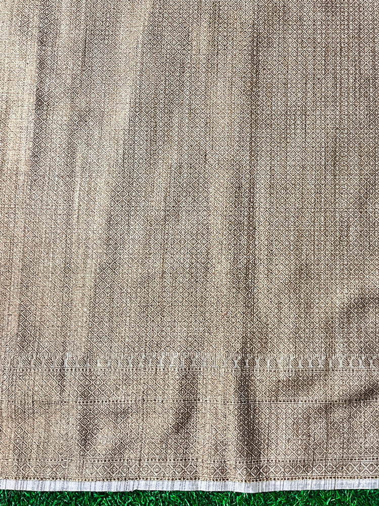 Banarasee Handloom Cotton Silk Saree With Antique Zari Buta Work & Border-Grey