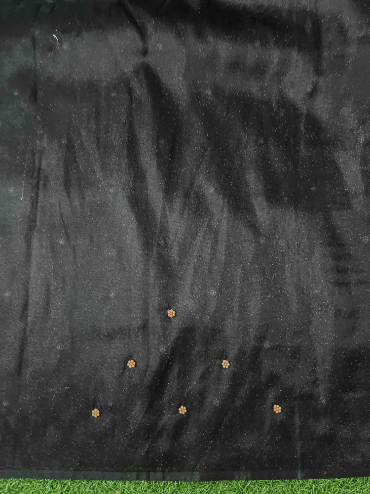 Banarasee Handwoven Tissue Saree With Handwoven Pearl Motifs-Black
