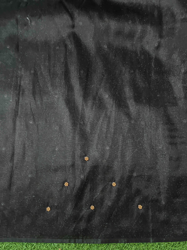 Banarasee Handwoven Tissue Saree With Handwoven Pearl Motifs-Black