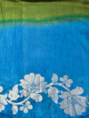 Banarasee Handloom Dual Color Cotton Silk Saree With Floral Zari Border & Lace-Blue & Green