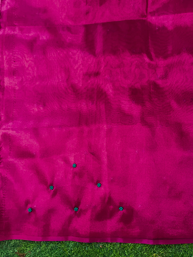 Banarasee Handwoven Tissue Saree With Handwoven Pearl Motifs-Pink