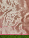 Banarasee Handloom Semi Silk With Zari Buta Work & Contrast Border-Black & Light Pink