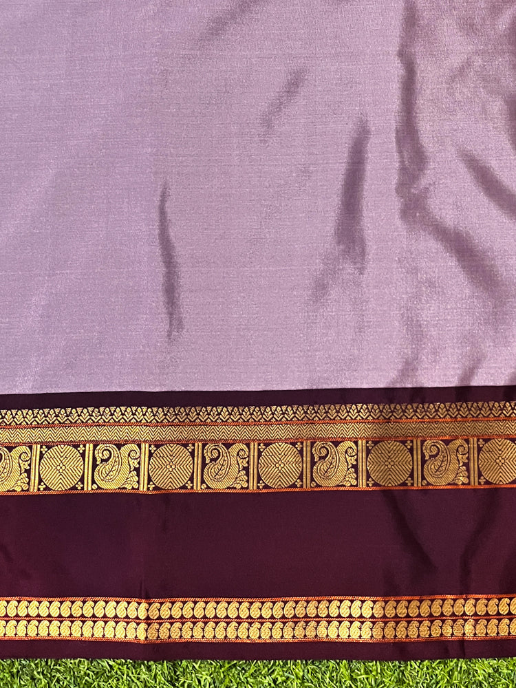 Banarasee Handloom Plain Semi Silk Saree With Contrast Border-White (Dual Tone)