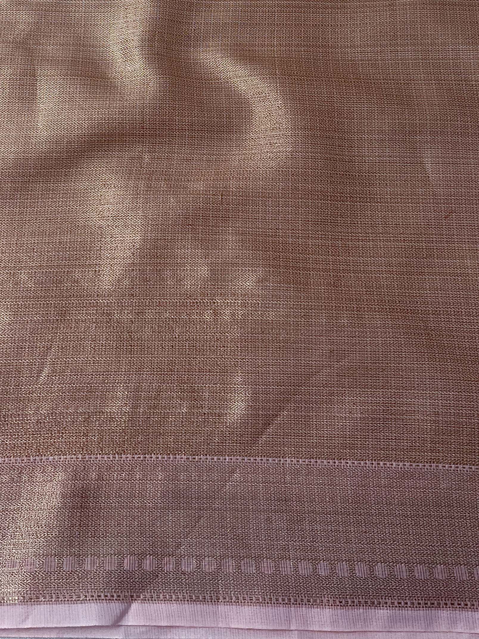 Banarasee Handwoven Pure Silk Cotton Saree With Antique Zari Buti & Border-Pink