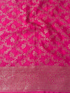 Banarasee Handwoven Semi Silk Plain Saree With Zari Contrast Border-Magenta & Pink