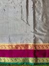 Banarasee Handloom Plain Semi Silk Saree With Contrast Border-Grey