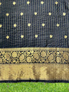 Banarasee Handloom Semi Silk Tissue Saree With Zari Design & Broad Border-Black & Peach Pink