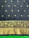 Banarasee Handloom Semi Silk Tissue Saree With Zari Design & Broad Border-Black & Yellow