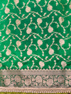 Banarasee Handloom Semi Silk Plain Saree With Zari Border & Lace-Green