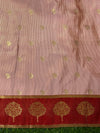 Banarasee Handloom Semi Silk Saree With Buti Design & Contrast Border-White & Maroon
