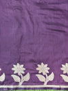Banarasee Handloom Cotton Silk Plain Saree With Floral Zari Border-Violet