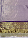 Banarasee Tissue Hand Embroidered Mirror Work Saree With Digital Prints & Lace-Cream & Purple