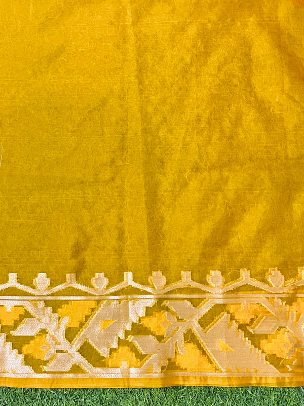 Banarasee Organza Mix Saree With Zari Work & Contrast Border-Red & Yellow